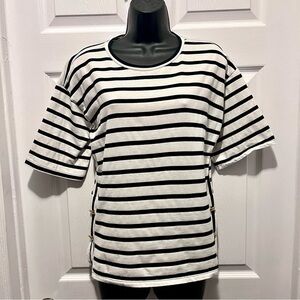 Zara Top Striped Black White shirt Women Medium short sleeve crew neck